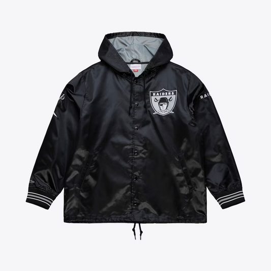 LAS VEGAS RAIDERS MEN'S MITCHELL & NESS DOWNTOWN VINTAGE COACHES FULL-SNAP SATIN JACKET - BLACK