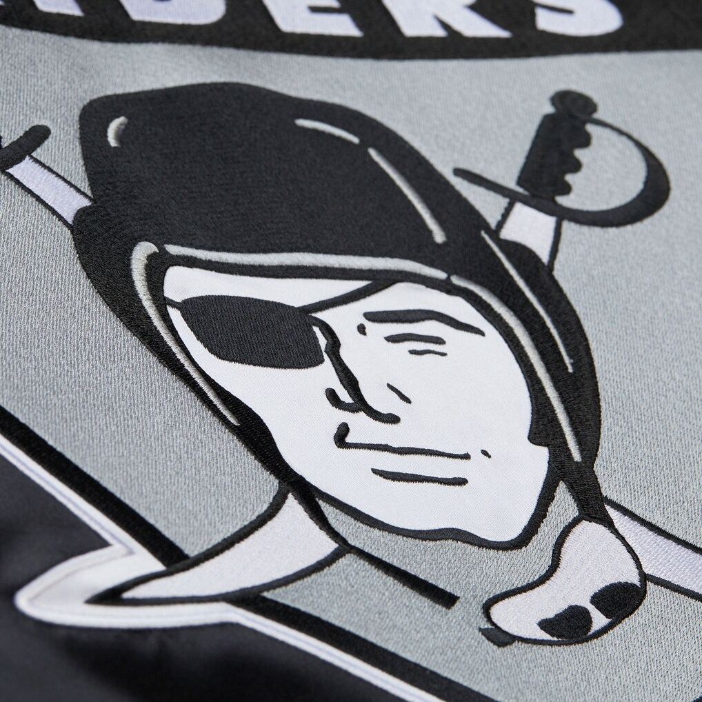 LAS VEGAS RAIDERS MEN'S MITCHELL & NESS DOWNTOWN VINTAGE COACHES FULL-SNAP SATIN JACKET - BLACK