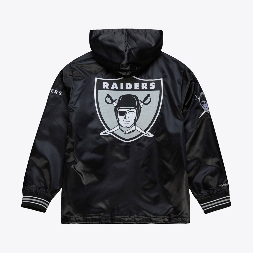 LAS VEGAS RAIDERS MEN'S MITCHELL & NESS DOWNTOWN VINTAGE COACHES FULL-SNAP SATIN JACKET - BLACK