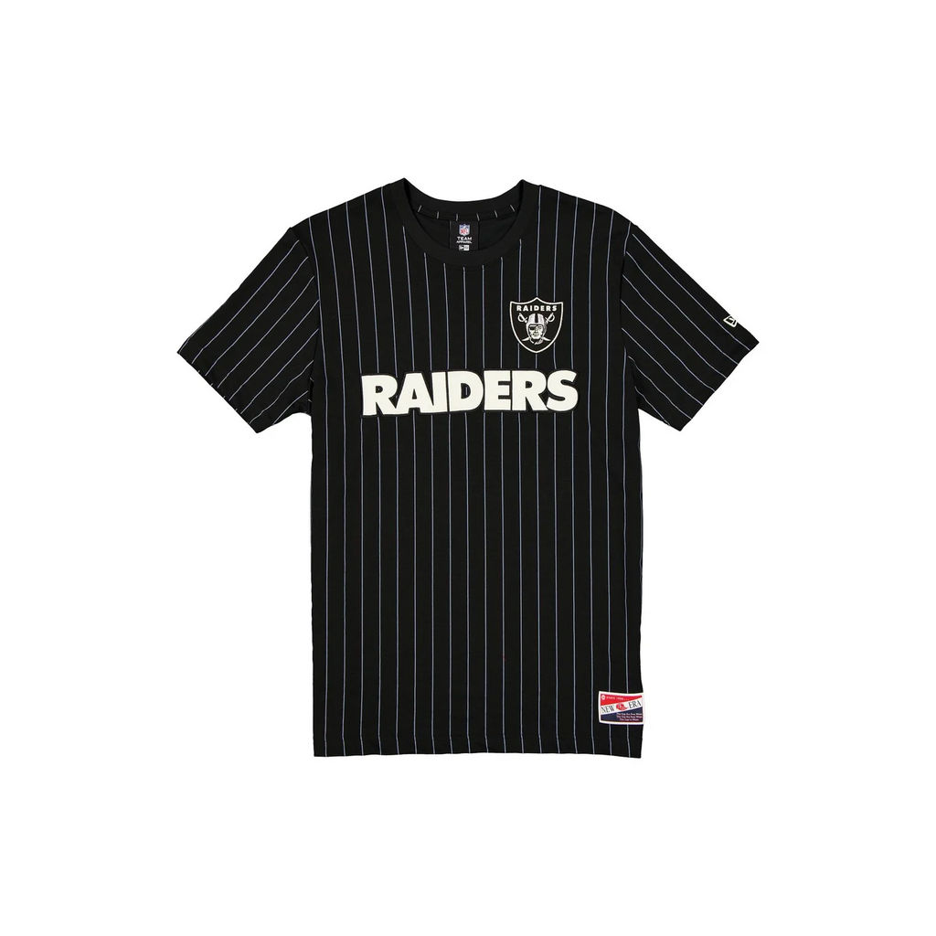 LAS VEGAS RAIDERS MEN'S NEW ERA THROWBACK PINSTRIPE T-SHIRT - BLACK