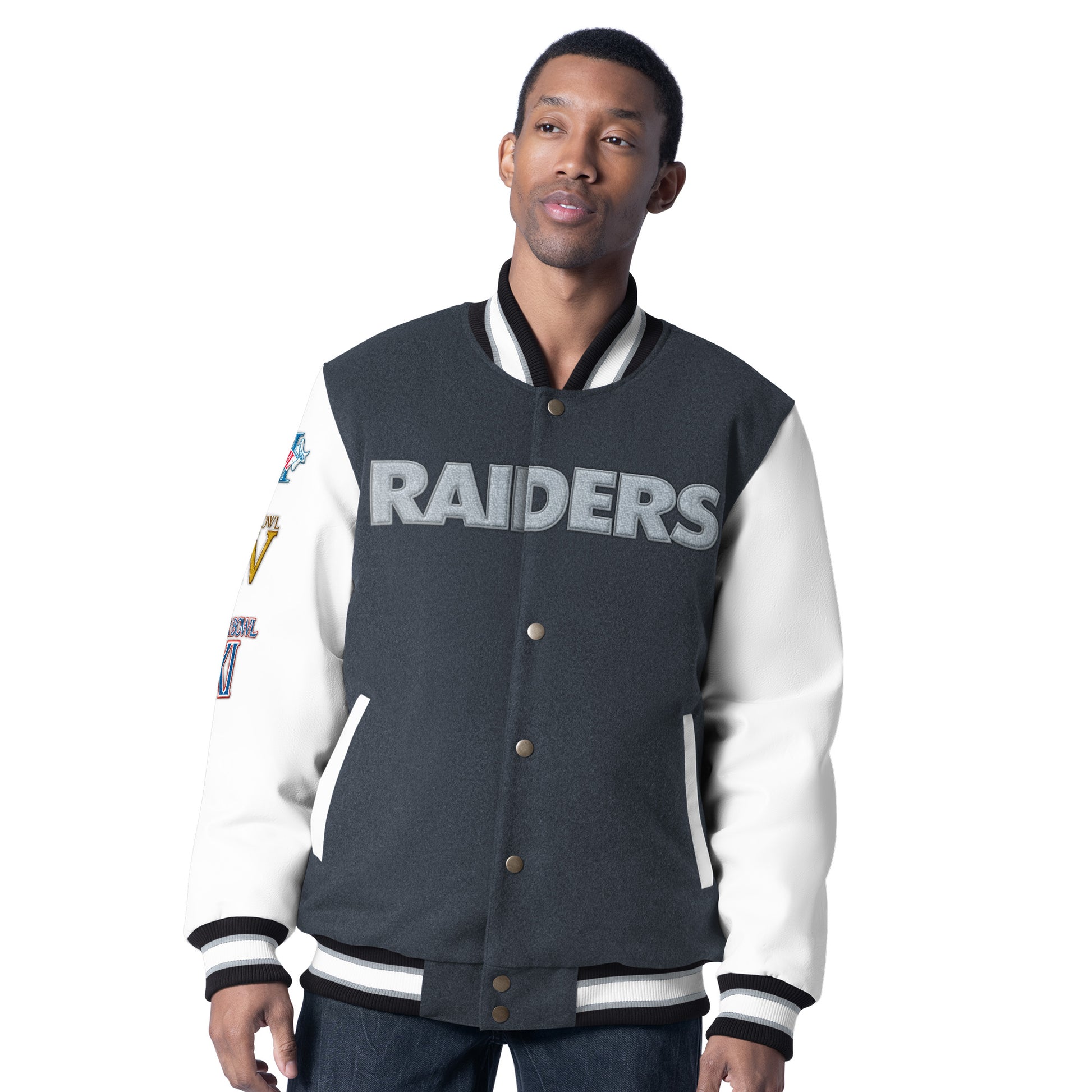 LAS VEGAS RAIDERS MEN'S PUMP FAKE LETTERMAN JACKET