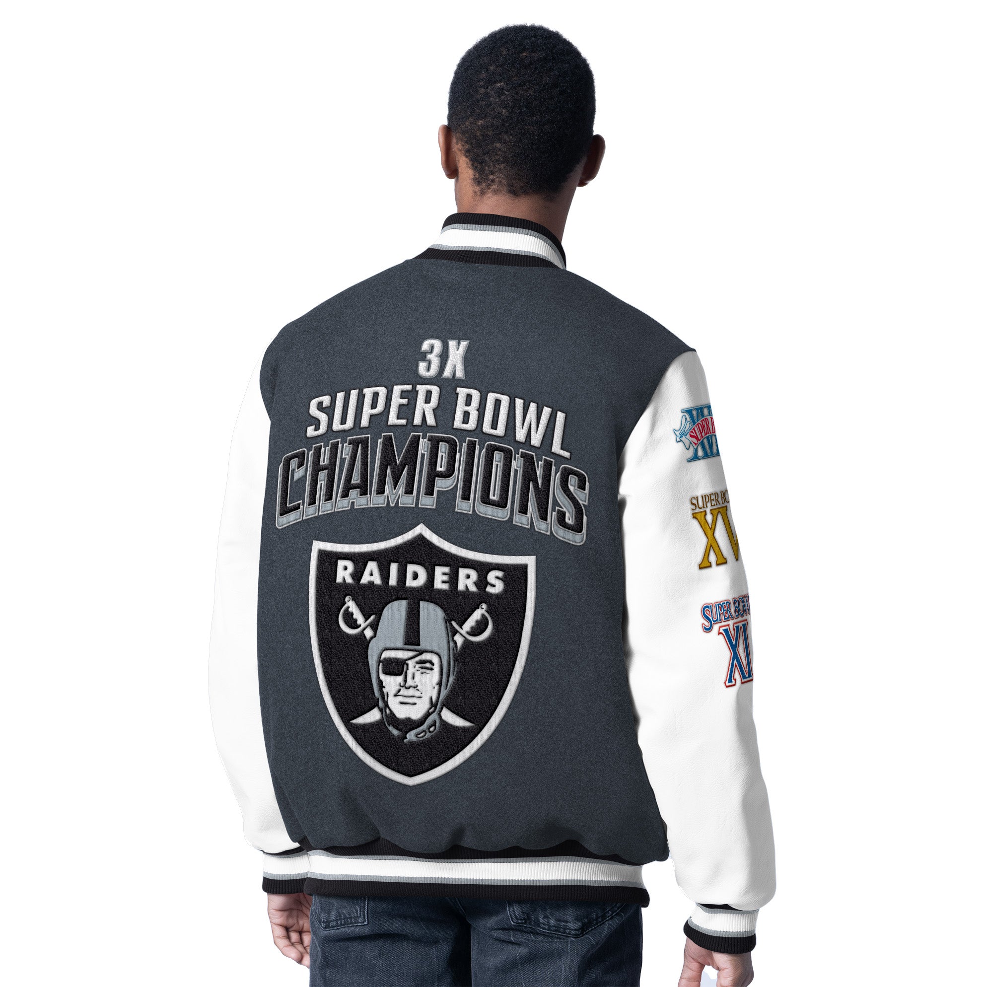 LAS VEGAS RAIDERS MEN'S PUMP FAKE LETTERMAN JACKET – JR'S SPORTS