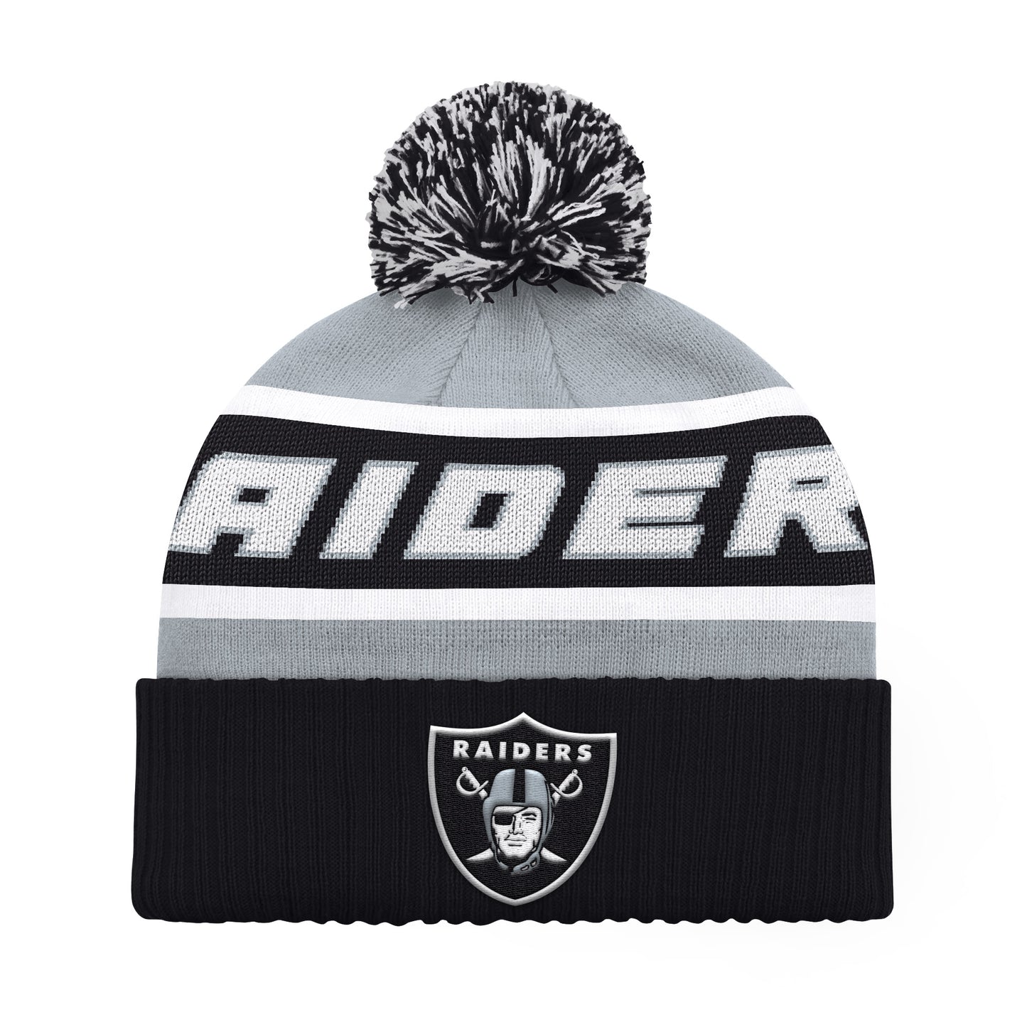 LAS VEGAS RAIDERS MEN'S STARTER LEGACY CUFFED KNIT WITH POM - GRAY/BLACK