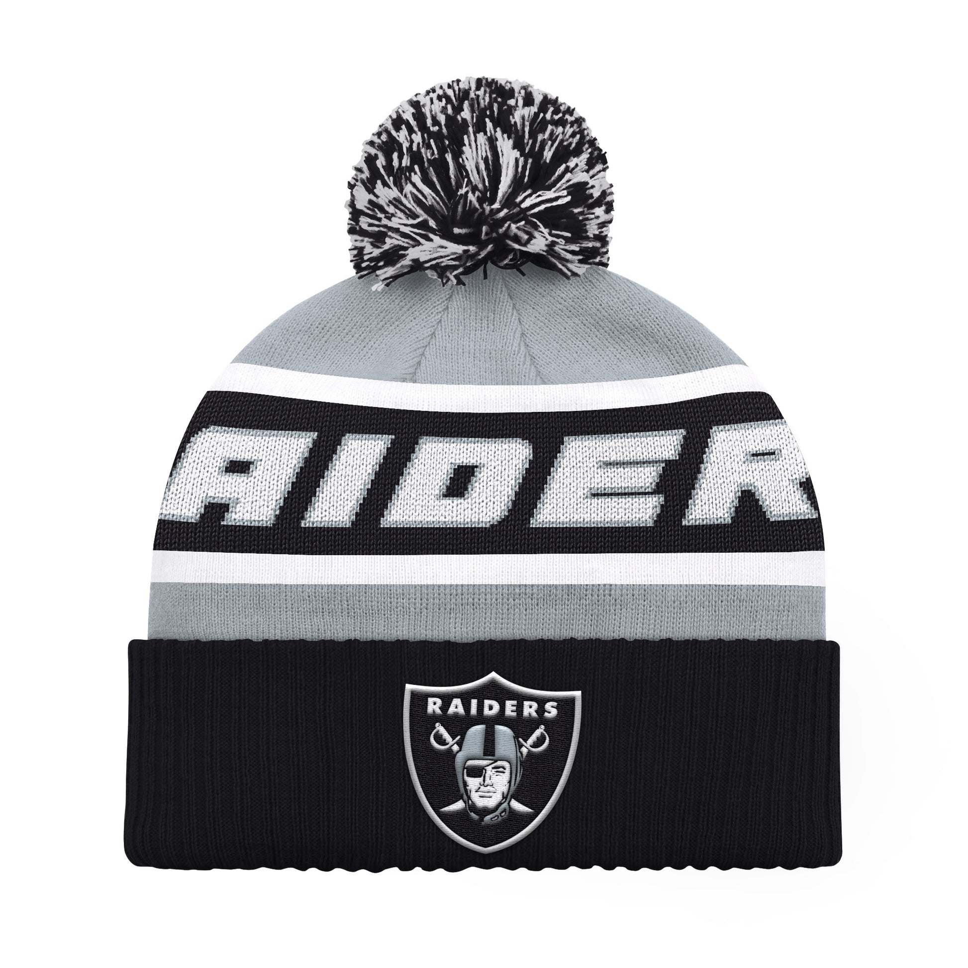 LAS VEGAS RAIDERS MEN'S STARTER LEGACY CUFFED KNIT WITH POM - GRAY/BLACK