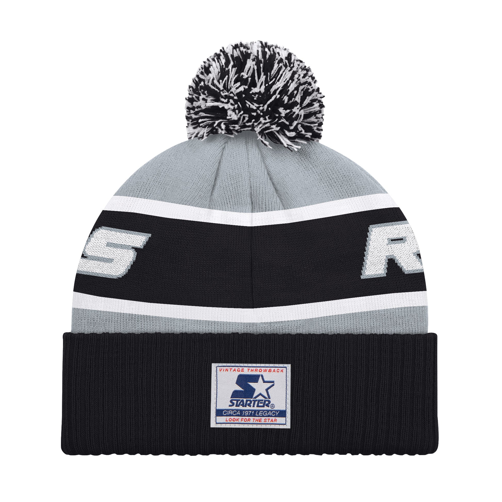 LAS VEGAS RAIDERS MEN'S STARTER LEGACY CUFFED KNIT WITH POM - GRAY/BLACK