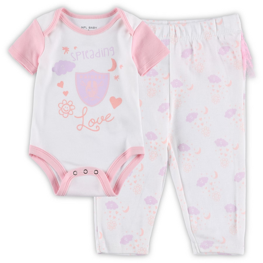 LAS VEGAS RAIDERS NEWBORN SPREADING LOVE BODYSUIT AND TUTU LEGGINGS