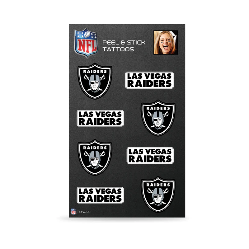 LAS VEGAS RAIDERS PEEL & STICK TEMPORARY FACE TATTOOS AND EYE BLACK