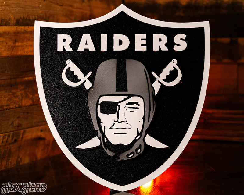 LAS VEGAS RAIDERS SHIELD 3D VINTAGE METAL WALL ART - 21.5" X 20.5"