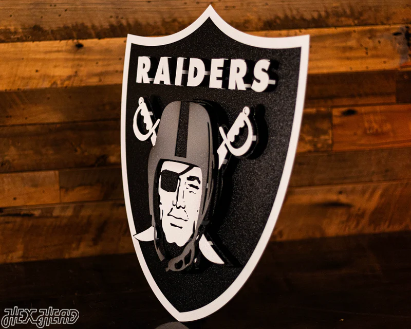 LAS VEGAS RAIDERS SHIELD 3D VINTAGE METAL WALL ART - 21.5" X 20.5"