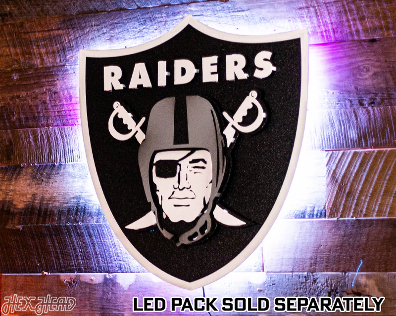 LAS VEGAS RAIDERS SHIELD 3D VINTAGE METAL WALL ART - 21.5" X 20.5"
