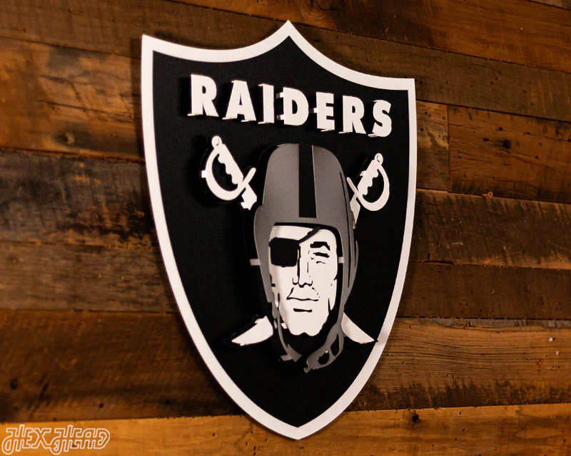 LAS VEGAS RAIDERS SHIELD 3D VINTAGE METAL WALL ART - 21.5" X 20.5"