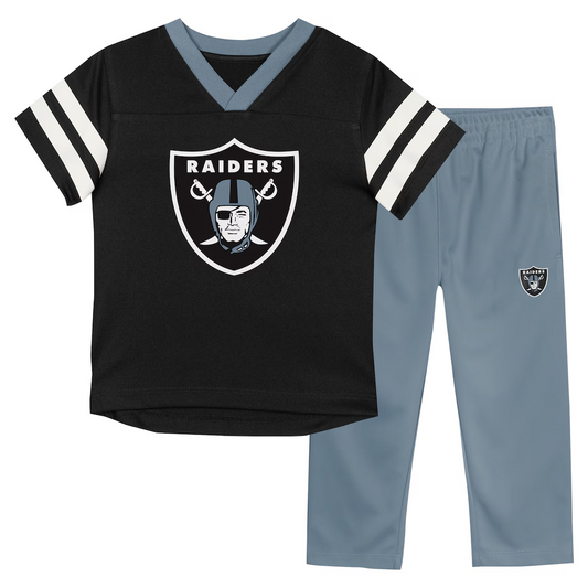 LAS VEGAS RAIDERS TODDLER OUTERSTUFF RED ZONE T-SHIRT & PANT SET - BLACK/GRAY