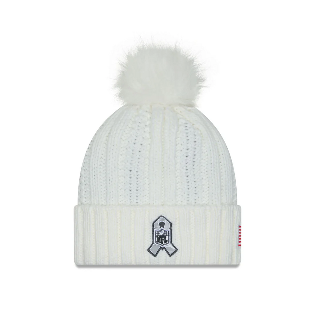 LAS VEGAS RAIDERS WOMEN'S 2024 NFL SALUTE TO SERVICE CUFFED KNIT BEANIE WITH POM - ARTIC WHITE/GRAPHITE
