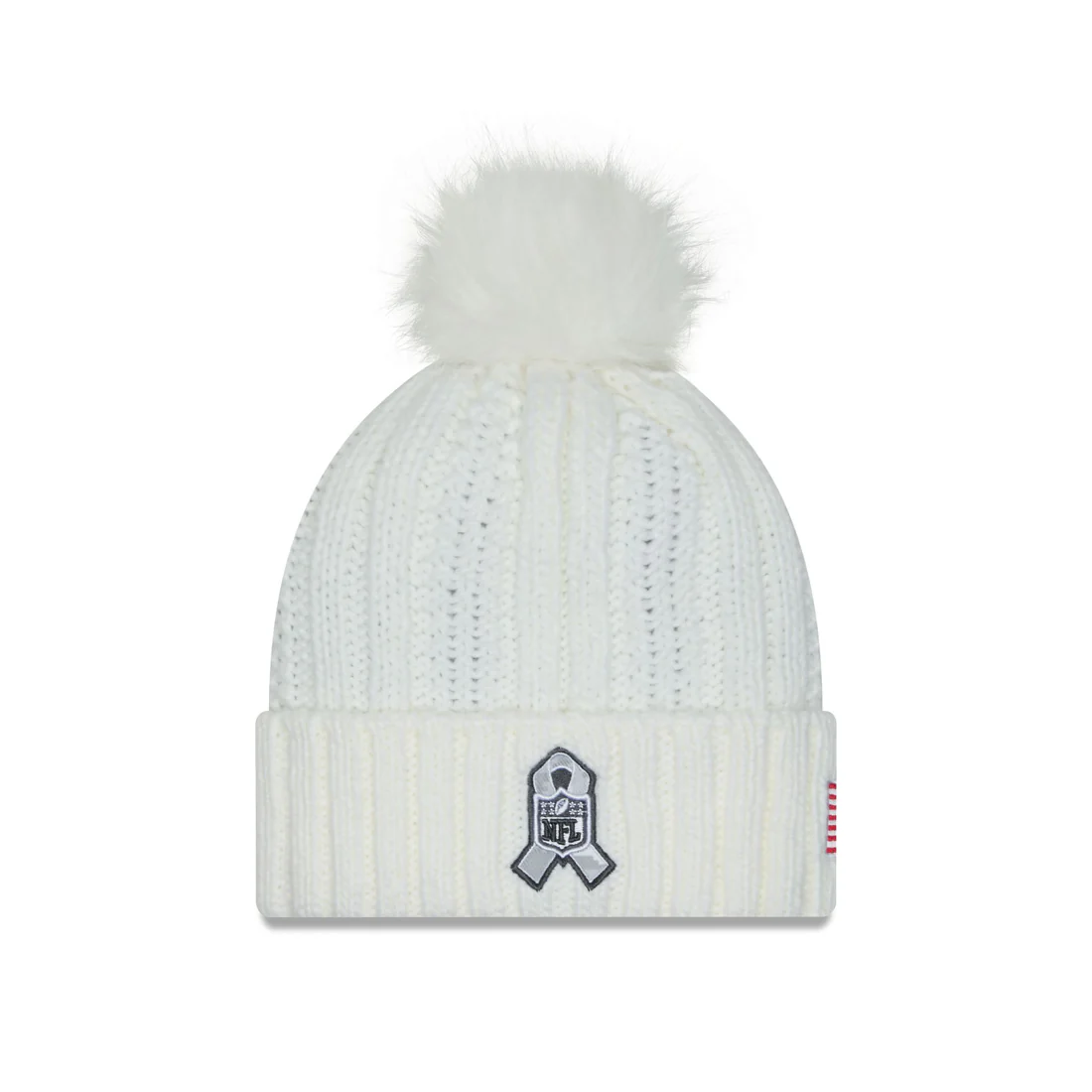 LAS VEGAS RAIDERS WOMEN'S 2024 NFL SALUTE TO SERVICE CUFFED KNIT BEANIE WITH POM - ARTIC WHITE/GRAPHITE