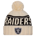 LAS VEGAS RAIDERS WOMEN'S 2024 NFL SIDELINE CUFFED KNIT BEANIE WITH POM - CREAM
