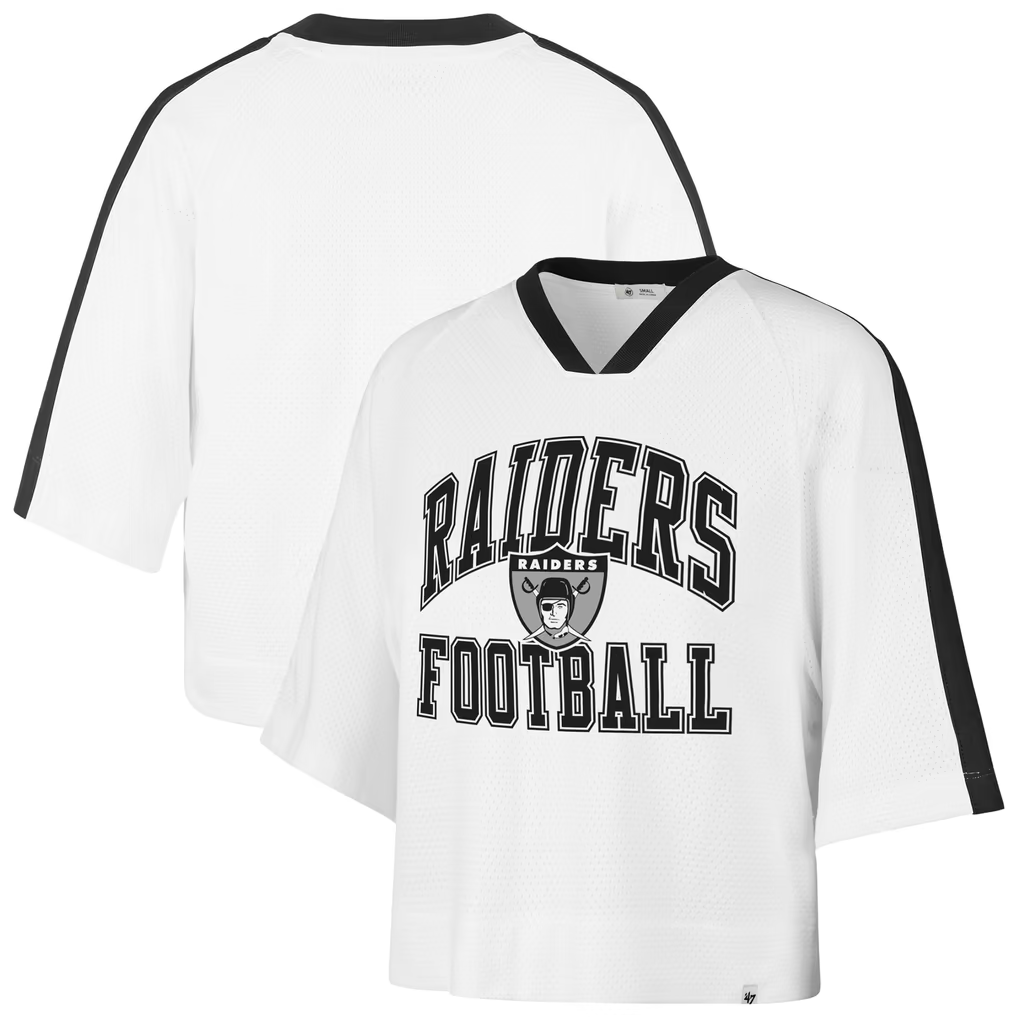 LAS VEGAS RAIDERS WOMEN'S '47 BRAND BIG OVERARCH DROP NEEDLE RAGLAN JERSEY - WHITE