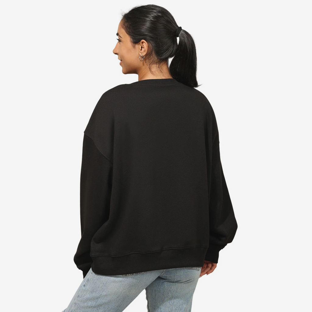LAS VEGAS RAIDERS WOMEN'S FOCO RHINESTONE LOGO OVERSIZED CREW NECK SWEATSHIRT - BLACK