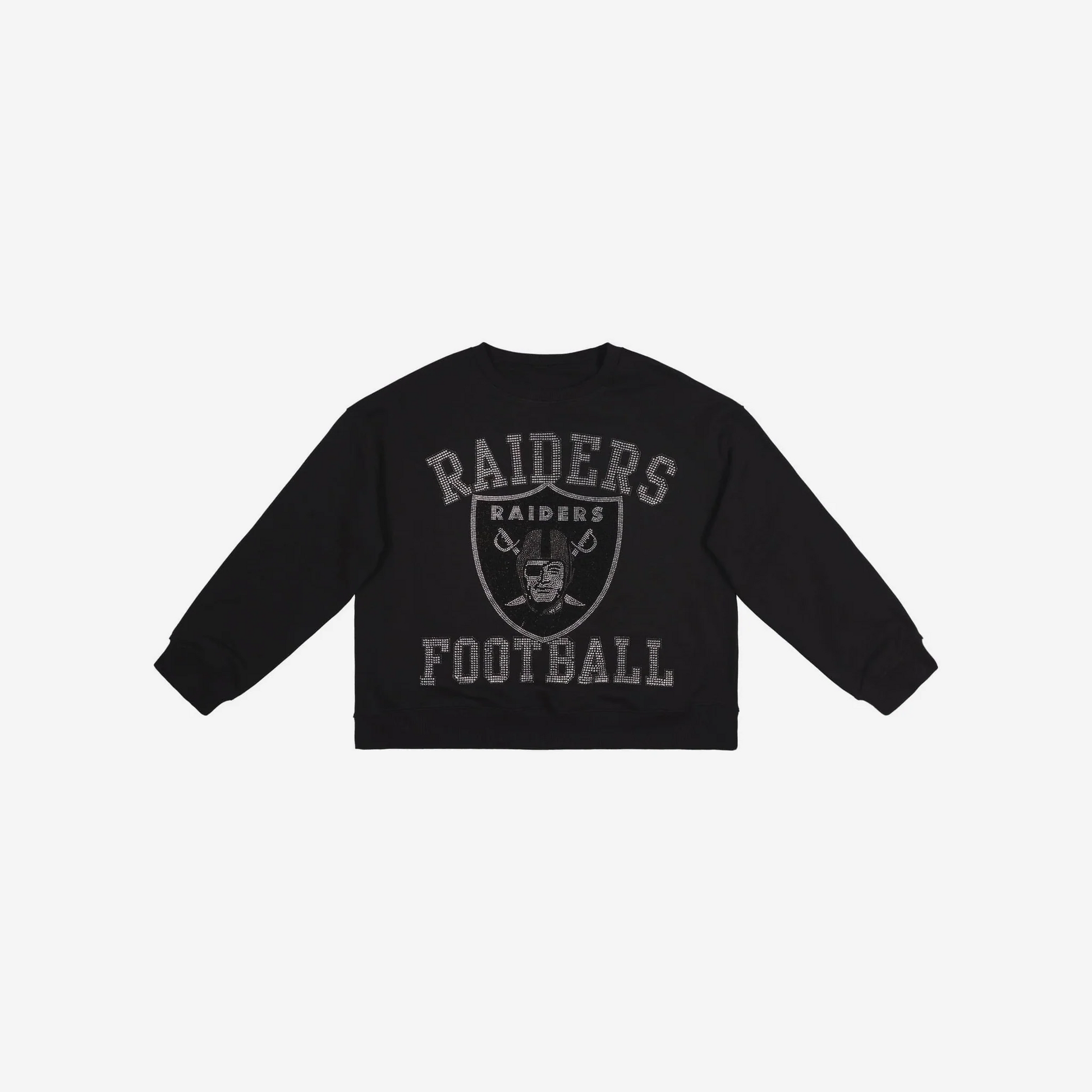LAS VEGAS RAIDERS WOMEN'S FOCO RHINESTONE LOGO OVERSIZED CREW NECK SWEATSHIRT - BLACK