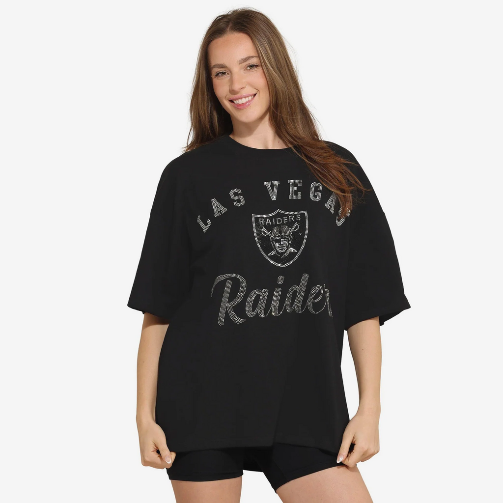 LAS VEGAS RAIDERS WOMEN'S FOCO RHINESTONE LOGO OVERSIZED T-SHIRT - BLACK