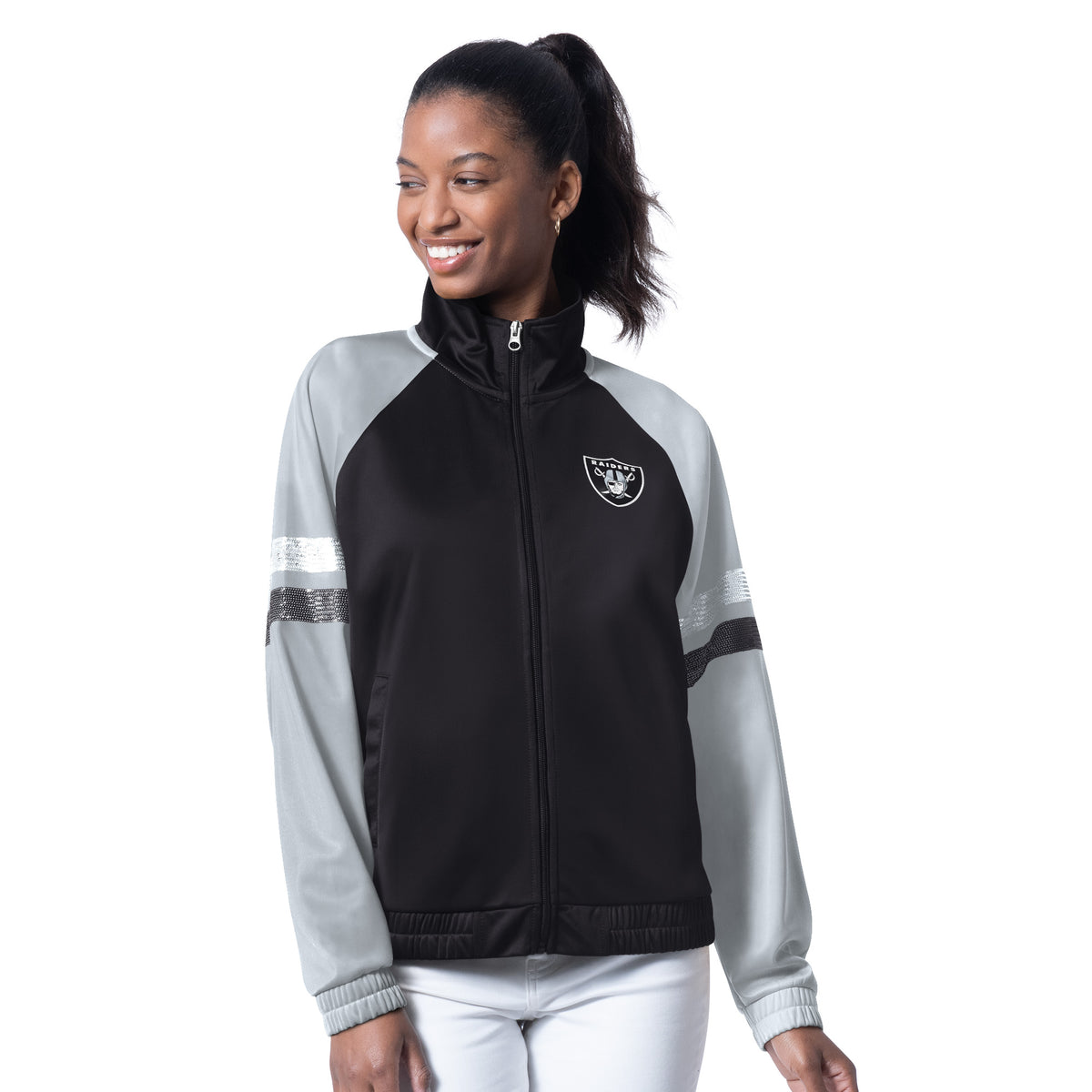 LAS VEGAS RAIDERS WOMEN'S G-III 4HER BY CARL BANKS FAN BLING TRACK JACKET