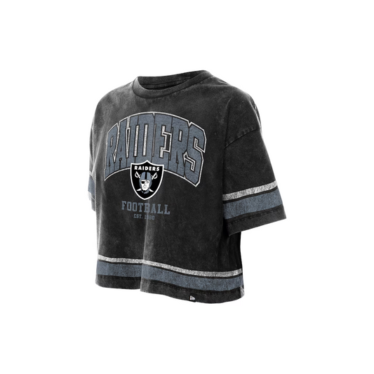 LAS VEGAS RAIDERS WOMEN'S NEW ERA LIFE STYLE STONE WASH BOXY CROPPED T-SHIRT - BLACK