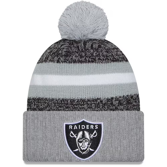 LAS VEGAS RAIDERS YOUTH 2023 NFL SIDELINE CUFFED KNIT WITH POM - GRAY