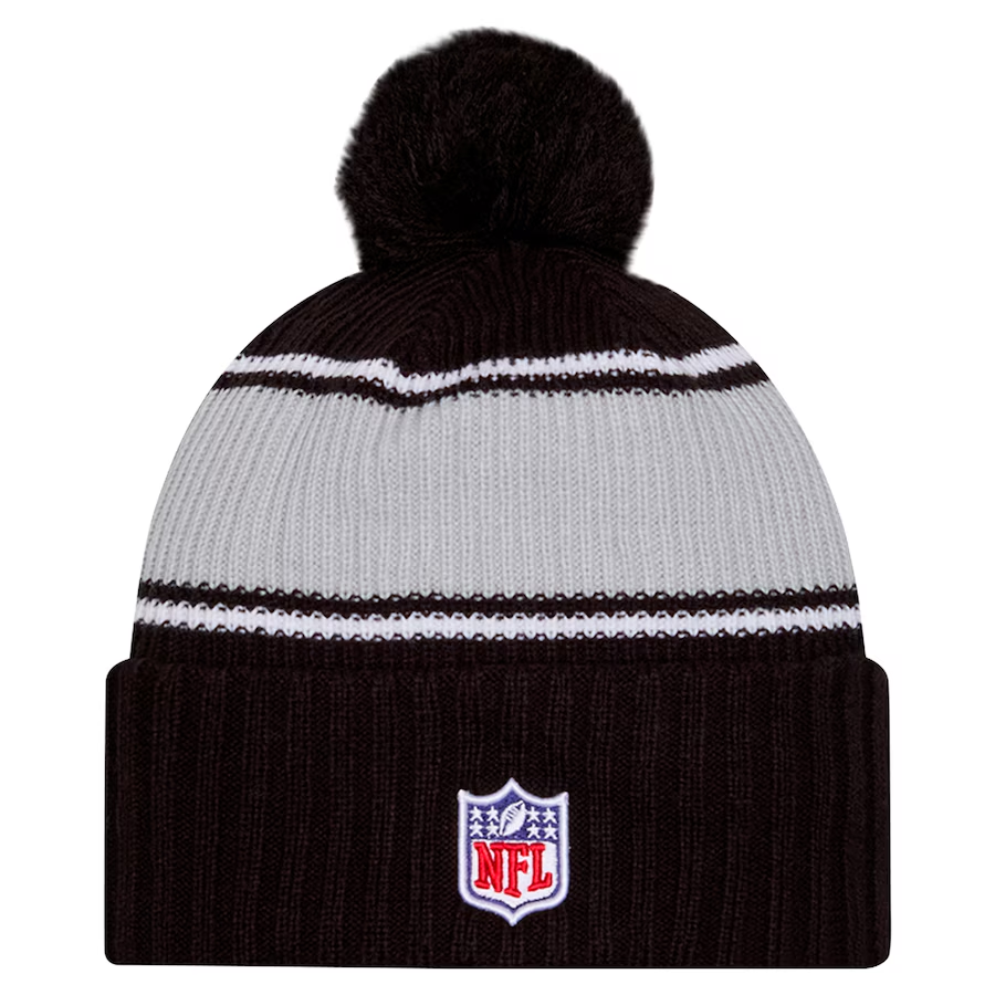 LAS VEGAS RAIDERS YOUTH 2024 NFL SIDELINE CUFFED KNIT BEANIE WITH POM - BLACK