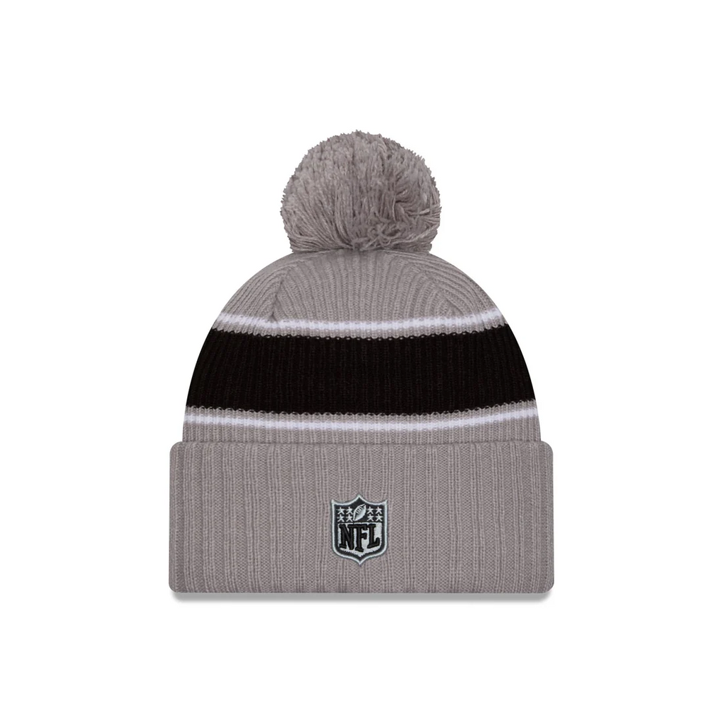LAS VEGAS RAIDERS YOUTH 2024 NFL SIDELINE CUFFED KNIT BEANIE WITH POM - GRAPHITE