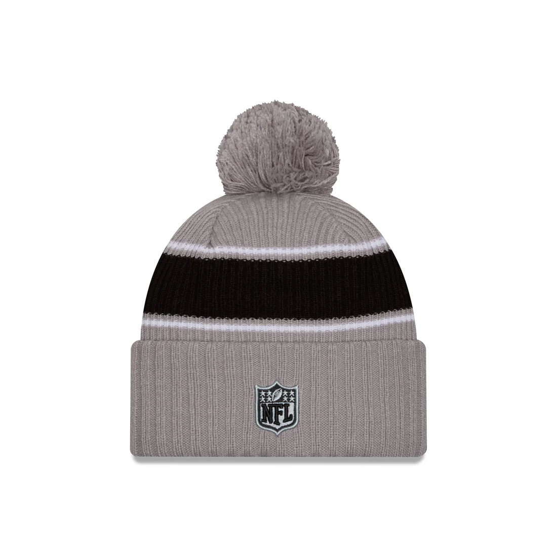 LAS VEGAS RAIDERS YOUTH 2024 NFL SIDELINE CUFFED KNIT BEANIE WITH POM - GRAPHITE