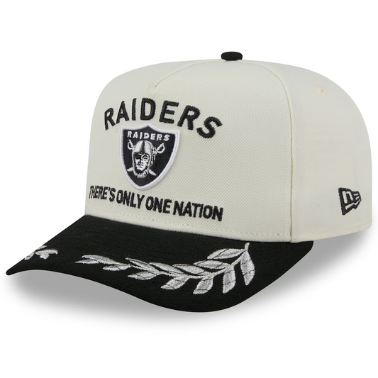 LAS VEGAS RAIDERS YOUTH 2025 NFL DRAFT 9FIFTY A-FRAME SNAPBACK HAT - CHROME WHITE/BLACK