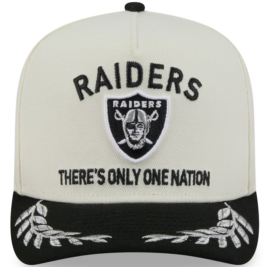 LAS VEGAS RAIDERS YOUTH 2025 NFL DRAFT 9FIFTY A-FRAME SNAPBACK HAT - CHROME WHITE/BLACK