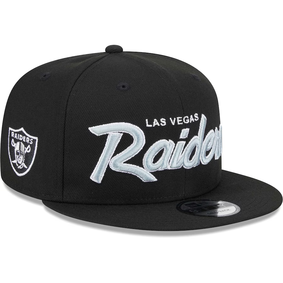 LAS VEGAS RAIDERS YOUTH EVERGREEN SCRIPT 9FIFTY SNAPBACK HAT - BLACK