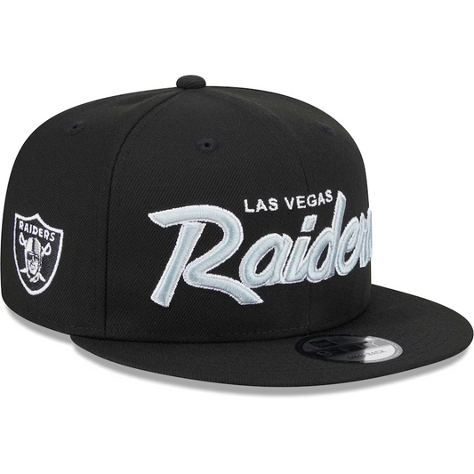 LAS VEGAS RAIDERS YOUTH EVERGREEN SCRIPT 9FIFTY SNAPBACK HAT - BLACK