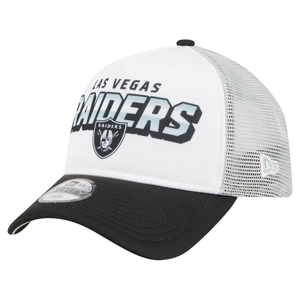 LAS VEGAS RAIDERS YOUTH STREAK A-FRAME 9FORTY ADJUSTABLE HAT - WHITE/BLACK