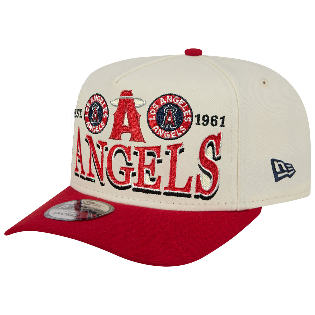 LOS ANGELES ANGELS NEW ERA TRI-HIT 9FIFTY A-FRAME SNAPBACK HAT - CHROME WHITE/RED