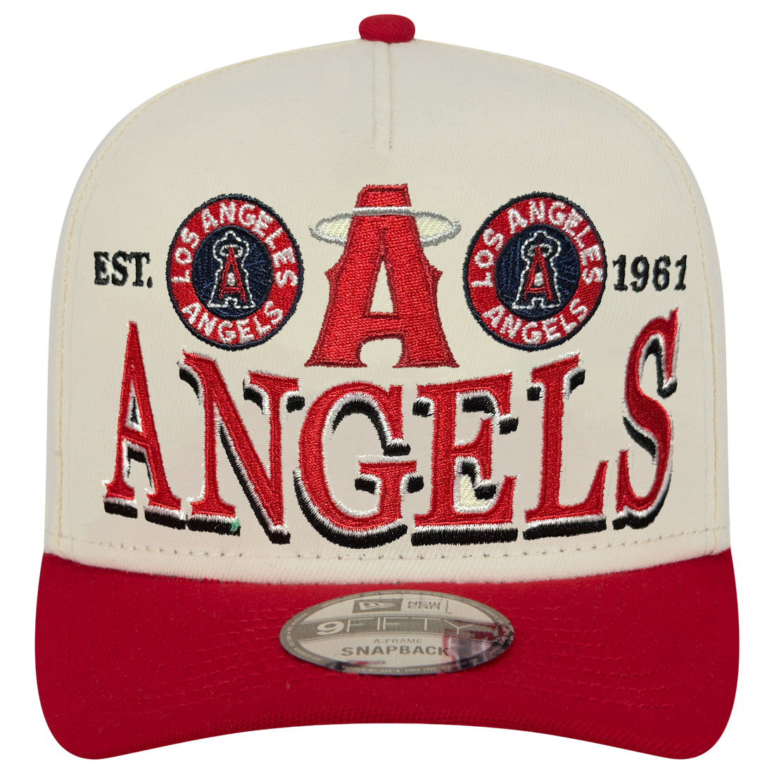 LOS ANGELES ANGELS NEW ERA TRI-HIT 9FIFTY A-FRAME SNAPBACK HAT - CHROME WHITE/RED
