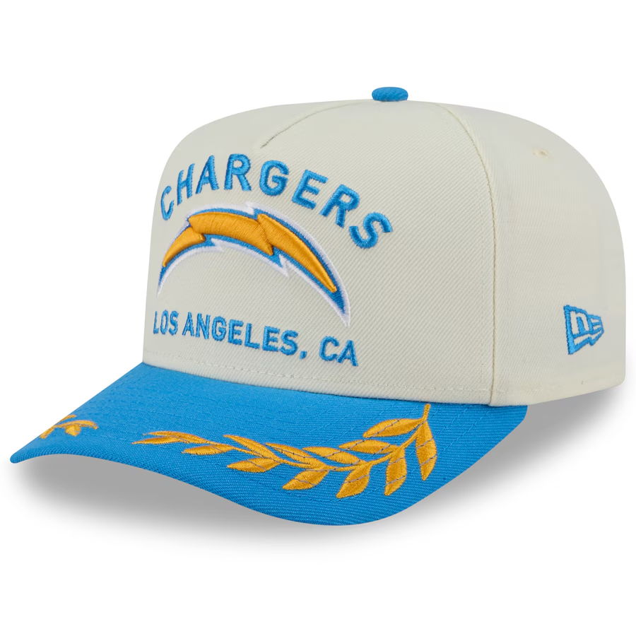 LOS ANGELES CHARGERS 2025 NFL DRAFT 9FIFTY A-FRAME SNAPBACK HAT - CHROME WHITE/POWDER BLUE