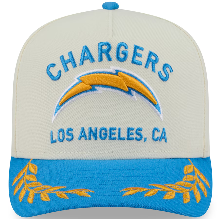 LOS ANGELES CHARGERS 2025 NFL DRAFT 9FIFTY A-FRAME SNAPBACK HAT - CHROME WHITE/POWDER BLUE