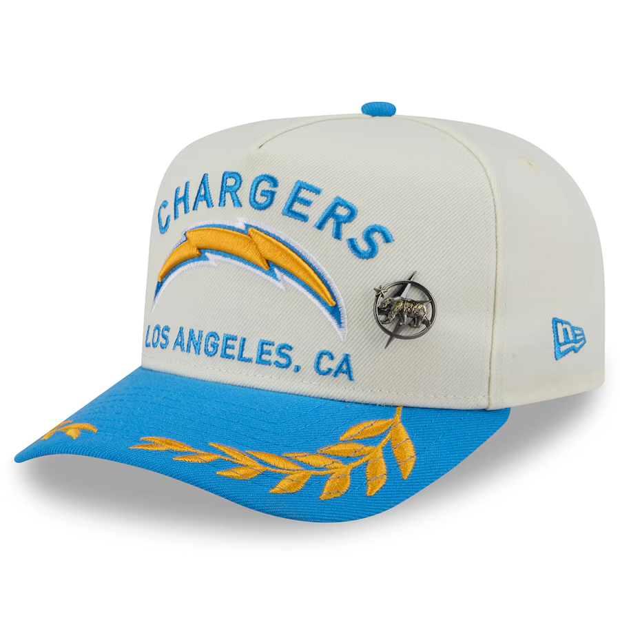 LOS ANGELES CHARGERS 2025 NFL DRAFT A-FRAME 59FIFTY FITTED HAT - CHROME WHITE/POWDER BLUE
