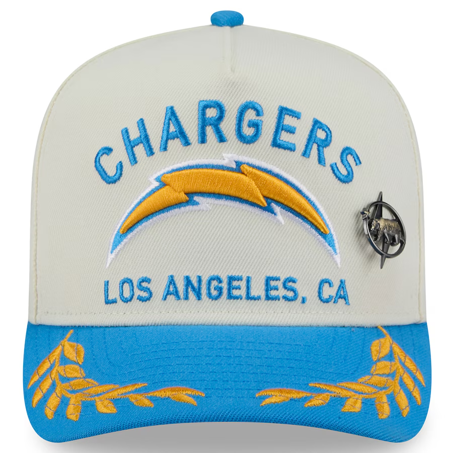 LOS ANGELES CHARGERS 2025 NFL DRAFT A-FRAME 59FIFTY FITTED HAT - CHROME WHITE/POWDER BLUE
