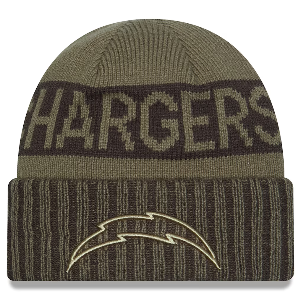 LOS ANGELES CHARGERS 2025 NFL SALUTE TO SERVICE CUFFED KNIT BEANIE - DARK GREEN
