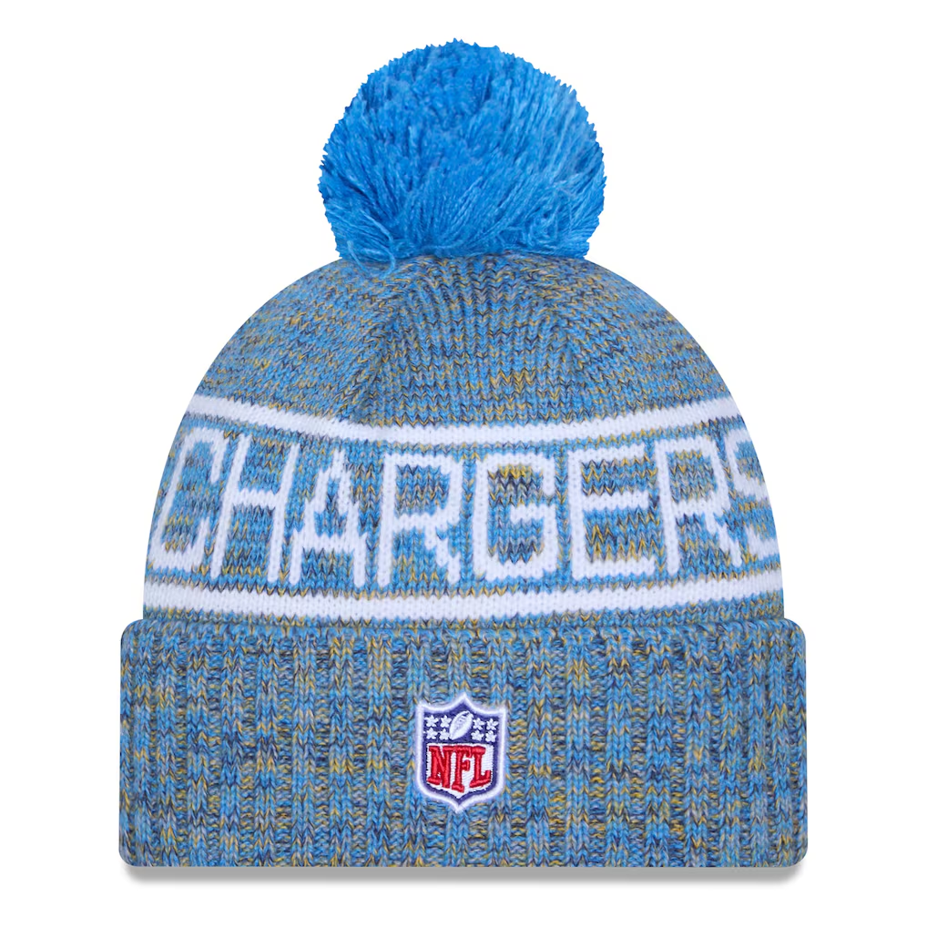LOS ANGELES CHARGERS 2025 NFL SIDELINE COLD WEATHER CUFFED KNIT WITH POM - POWDER BLUE