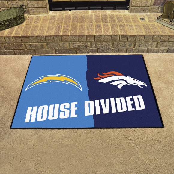 LOS ANGELES CHARGERS / DENVER BRONCOS HOUSE DIVIDED 34" X 42.5" MAT