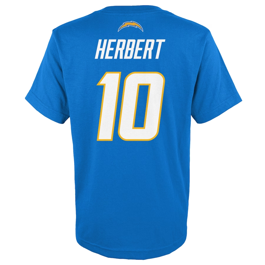 LOS ANGELES CHARGERS JUSTIN HERBERT YOUTH MAINLINER PLAYER NAME & NUMBER T-SHIRT