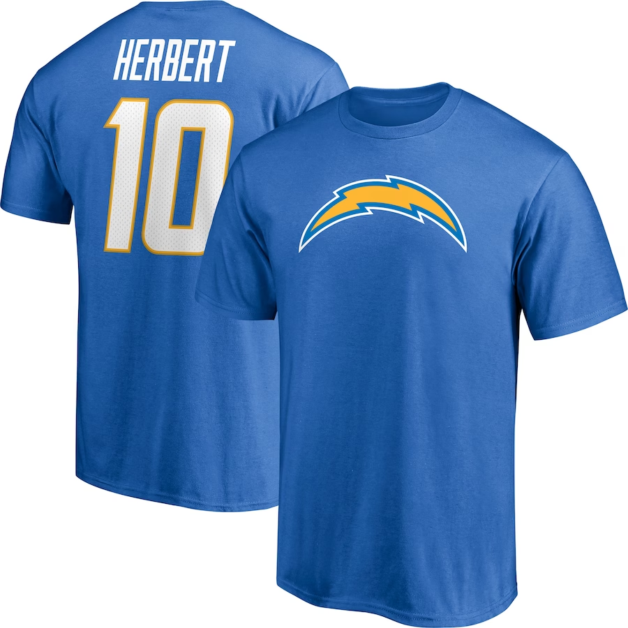 LOS ANGELES CHARGERS JUSTIN HERBERT MEN'S PLAYER ICON NAME & NUMBER T-SHIRT