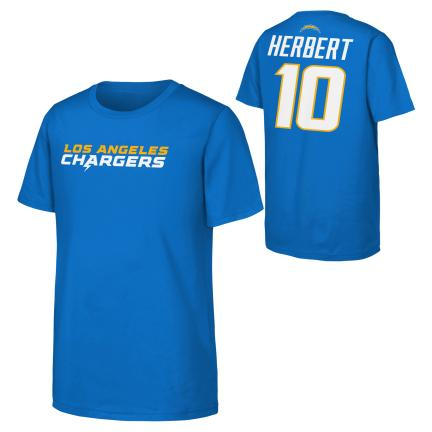 LOS ANGELES CHARGERS JUSTIN HERBERT YOUTH OUTERSTUFF NAME NUMBER T-SHIRT - POWDER BLUE