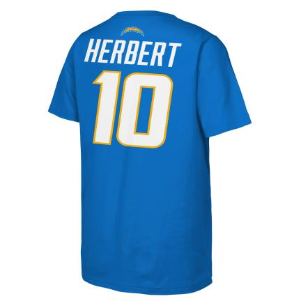 LOS ANGELES CHARGERS JUSTIN HERBERT YOUTH OUTERSTUFF NAME NUMBER T-SHIRT - POWDER BLUE