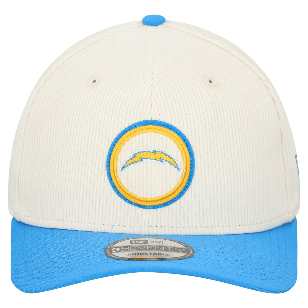 LOS ANGELES CHARGERS LOYAL CORDUROY 9SEVENTY STRETCH-SNAP ADJUSTABLE HAT - CHROME WHITE/POWDER BLUE