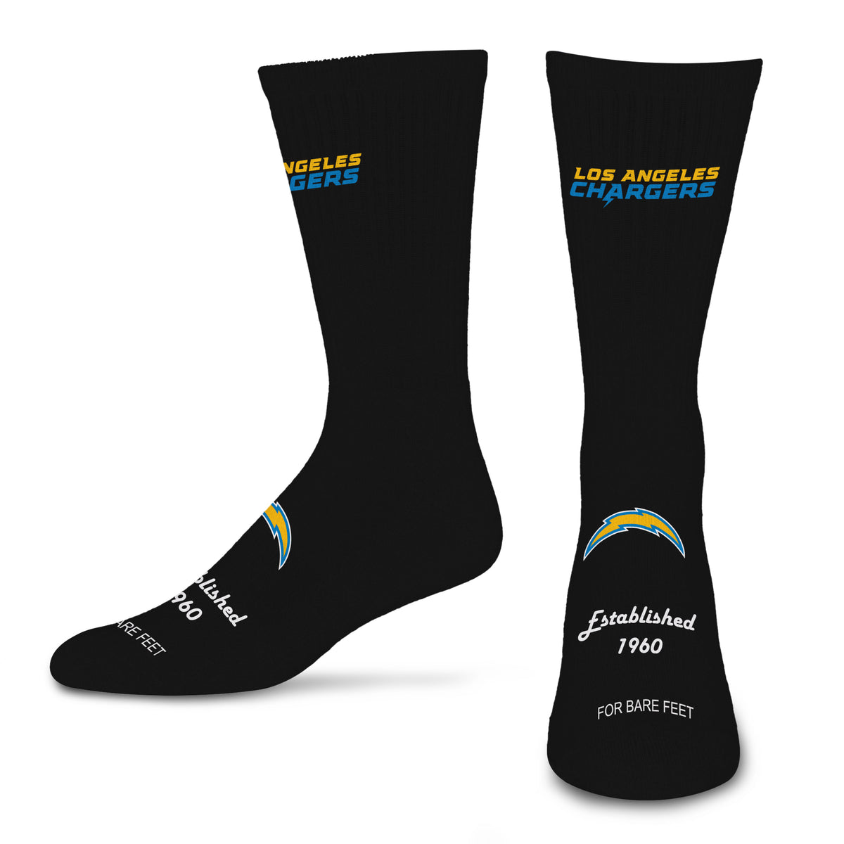 LOS ANGELES CHARGERS MEN'S FOR BARE FEET ESTABLISHED SOCK - BLACK