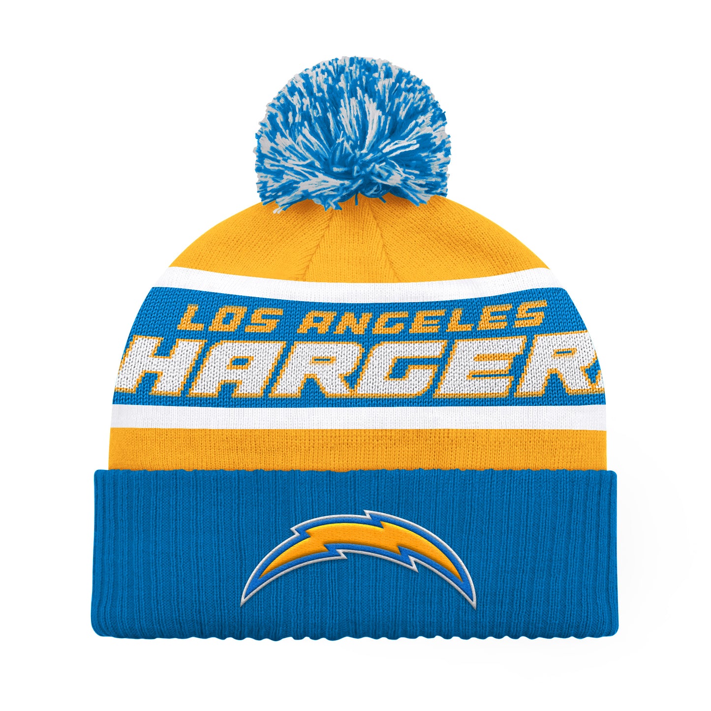 LOS ANGELES CHARGERS MEN'S STARTER LEGACY CUFFED KNIT WITH POM - GOLD/POWDER BLUE